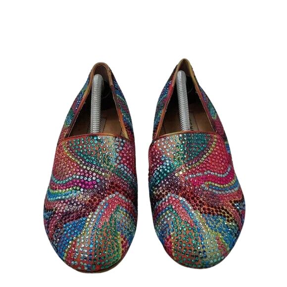 Steve Madden Multicolor Rhinestone Leather Flats Sz 6 - Picture 2 of 8